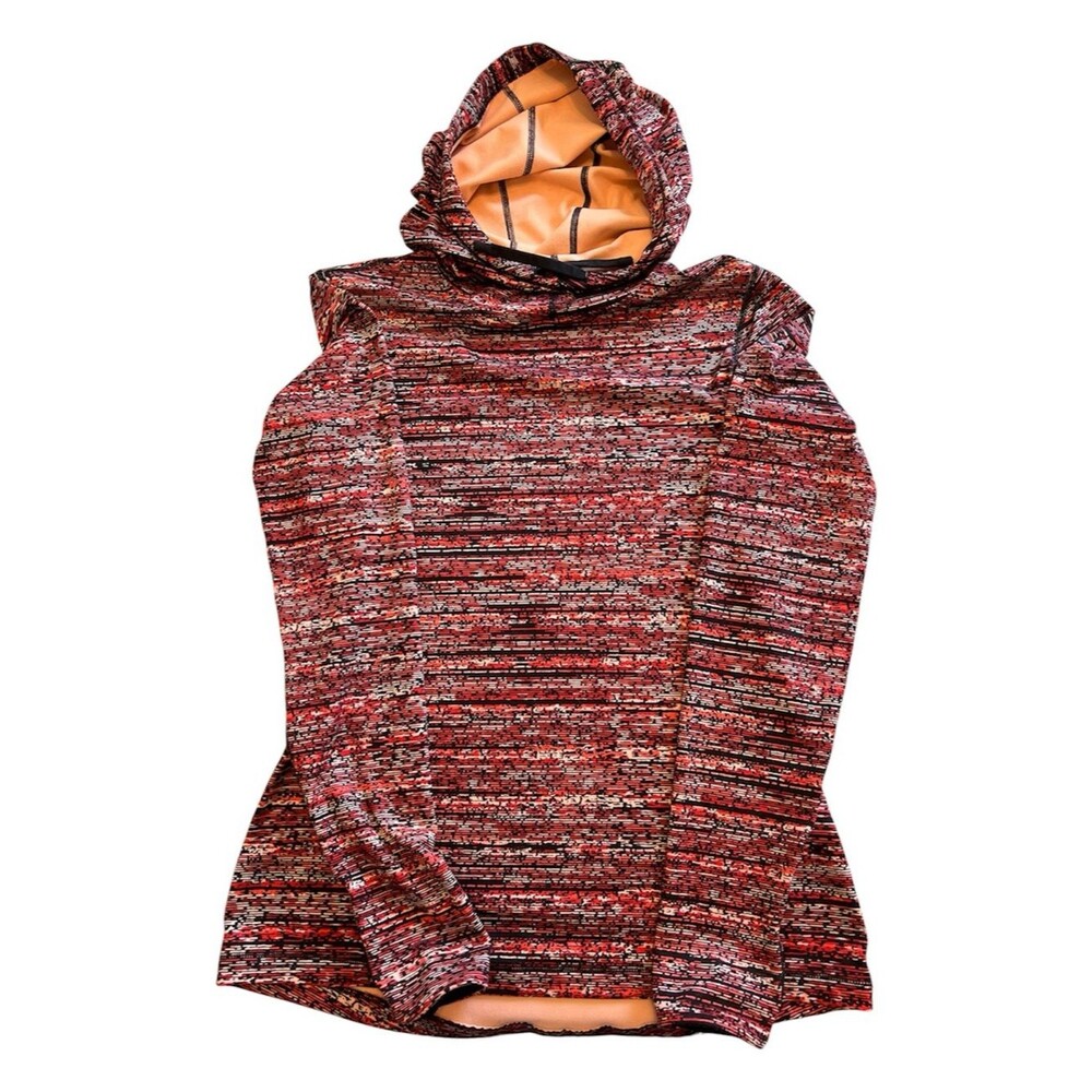 Nike Dri-fit Pro Drawstring Hooded Active Top in Red/Black Multitonal Print